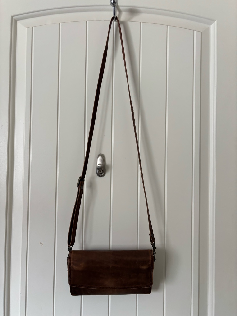 Vintage Distressed Brown Leather Crossbody Wallet Purse Boho Organizer Bag